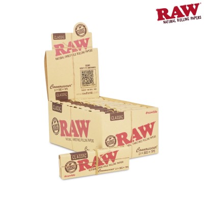 RAW CONNOISSEUR CLASSIC 1 1/4+TIPS CIGARETTE ROLLING PAPERS 24CT/PACK